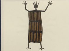 a drawing of a person with their arms up and hands in the air, on a white background