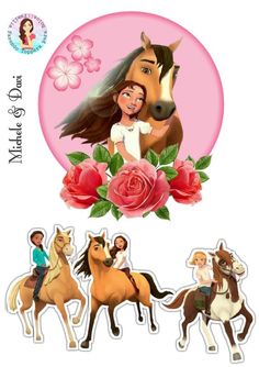 some stickers that have horses and roses on them