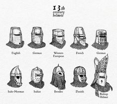 an image of different types of helmets in english and german words are shown below the caption