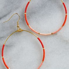 Red Hoop Earrings With Colorful Beads For Jewelry Making, Red Hoop Jewelry With Colorful Beads, Red Beaded Heishi Beads Jewelry, Red Hoop Earrings With Tiny Beads, Hoop Earrings Big, Boho Wedding Earrings, Plastic Earrings, Earrings Big, Peach Blush