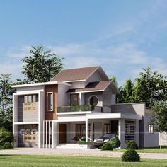 Tropical home Minimal Exterior Design Architecture, Modern Tropical Architecture Design, Modern Simple House Exterior, House Exterior Design Kerala, House Side View, Exterior Reference, Front Elevation Designs Modern, Simple House Exterior, Small House Design Kerala