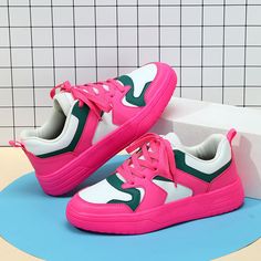 size: 35, Color: White Rose Red Green Casual Sneakers With Contrast Color For Streetwear, Green Sporty Platform Sneakers With Round Toe, Green Chunky Sneakers With Round Toe, Low-top Sneakers With Contrast Color For Streetwear, Low-top Contrast Color Sneakers For Streetwear, Pink Sporty Chunky Sneakers For Sports, Pink Chunky Sneakers For Streetwear, Sporty Pink Chunky Sneakers For Sports, Casual Pink Chunky Sneakers For Streetwear