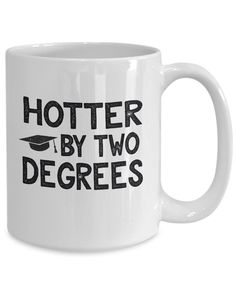 a white coffee mug with the words potter by two degrees on it