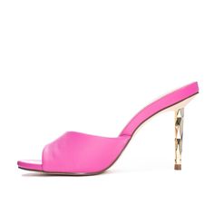 Pink Open Heel Heels With Deep Heel Cup, Designer Pink Open Toe Heels, Glamorous Pink Sandals With 4-inch Heel, Pink Mules With 4-inch Open Heel, Pink Mules With 4-inch Heel And Open Heel, Vibrant Fashion, Chinese Laundry, Gold Heels, Fuchsia Color