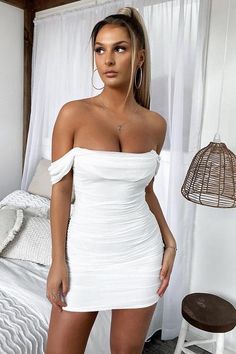 Lucinda Dress - White – Thats So Fetch White Mini Dress With Ruched Back, White Bodycon Mini Dress With Sweetheart Neckline, White Fitted Mini Dress With Ruched Back, Glamorous White Ruched Mini Dress, White Long-sleeve Mini Dress For Night Out, White Top And Blue Jeans, Mink Dress, Blair Dress, Tara Dress