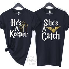 Harry Potter Couples Shirts, Harry Potter Couples, He's A Keeper, Htv Shirts, Cute Couple Shirts, Disney Couple Shirts, Universal Shirts, Shirts Diy, Decal Ideas