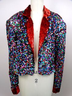 "This is such a colorful vintage piece! It's completely hand embellished with bright and colorful sequins and is in excellent condition! Measurements are taken with the front brought together and both bottom closures intact. Bust - 48\" Waist - 40\" (taken around bottom hem) Length - 19\" Tag Size - Extra Large All of my items come from a smoke-free and pet-free home. If you have any questions, please don't hesitate to ask!" Red Sequined Outerwear For Party, Multicolor Sequined Party Outerwear, Party Multicolor Sequined Outerwear, Multicolor Sequined Outerwear For Party Season, Fitted Multicolor Outerwear For Party, Fitted Multicolor Sequined Outerwear, Multicolor Embellished Party Outerwear, Embellished Multicolor Party Outerwear, Hawaiian Cruises