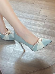 Prom Shoes Blue, Fairy Heels, Princess Heels, Pretty Heels, Fairy Shoes, Shoes Heels Classy, Fashion Shoes Sandals, Kawaii Shoes