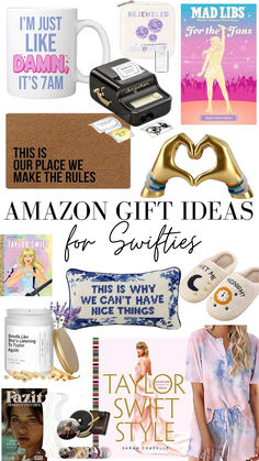 a collage of Taylor Swift inspired gift ideas Taylor Swift Inspired Gifts, Teen Gift Guide, Gift Ideas Graduation, Amazon List