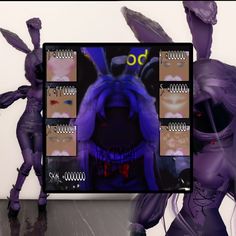 a computer screen with an animated image of a woman in purple hair and bunny ears