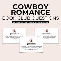 the cowboy romance book club questions are shown in black and white, with pink flowers on them