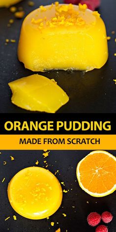 orange pudding made from scratch on a black surface