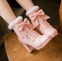 Cute Snow Boots, Lace High Heels, Bow Shoes, Outfit Trends, Pink Heels, Online Fashion Stores, Party Shoes, Kawaii Fashion, Platform Boots