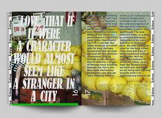 an open book with yellow lemons on the cover and text in black, white and green