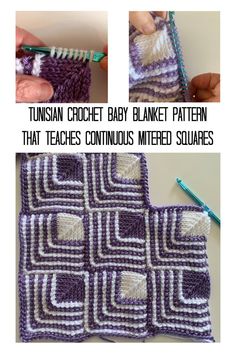 crochet baby blanket pattern that teaches continuous mitted squares with instructions to make it