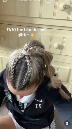 Cheer Hairstyles With Braids, Powderpuff Hair Styles, Cute Hairstyles For Gymnastics Practice, Girls Cheer Hairstyles, Rowing Hairstyles, Sideline Cheer Hairstyles, Cheer Practice Hairstyles, Field Day Hairstyles, Football Hairstyles Women