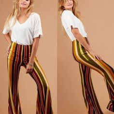 - Multi-Colored Yellow Vertical Striped Pants - 96% Rayon 4% Spandex - Very Soft And Stretchy - Hand Wash Cold - Made In Usa - Inseam 32", Rise 12" Ships Same Business Day Or Next. 202 Tags: Fall Trendy Trending Athleisure Modest Party Attire Necklaces Tops Fedora Hat Winter Gypsy Fleece Spring Summer Formal Suede Streetwear Sheer Satin Engagement Gathering Fleece Blazers Boho Bohemian Long Sleeve Sequin Glam Short Sleeve Size Small Size Medium Crop Frill 70's 90's 80's Large Tops Stylish Date Z Vertical Striped Pants, Fedora Hat Winter, Tops Stylish, Summer Formal, Party Attire, Michael Kors Selma, Retro Wedding, Long Sleeve Sequin, Gown Prom