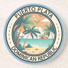 a round sticker with the words punta cana and palm trees on it