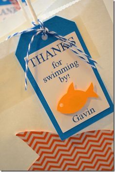 thank you for swimming by gift tag with orange fish