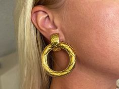 Specifications:Designer: CHANELTotal Weight: 39.5 GramsHoop Diameter: ~2"Plated: Gold PlatedStamped: "CHANEL "Made in France"Closure: Clip onCondition: Preowned Designer Gold Pierced Hoop Earrings, Luxury Hoop Earrings, Classic Jewelry Pieces, Chanel Vintage, Classic Jewelry, Vintage Quilts, Vintage Chanel, Elevate Your Style, Instagram Followers