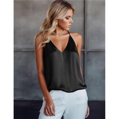 This Comfy V-Neck Cami Top Is Made Of High-Quality Satin Fabric, Lightweight, Breathable, Smooth, And Delicate Silk That Cares For Every Inch Of Our Skin With Its Unique Soft Texture, Keeping You Cool In Summer. Spaghetti Straps Are Adjustable For Easy Wearing To Give You The Right Fit. The Combination Design Of A Unique Center Seam And Sexy V-Neck Perfectly Shows Your Collarbone And Neck, Giving A Sexy And Exquisite Visual Experience. Long Enough To Cover Your Hips And You Can Also Tuck It Into Chic Stretch V-neck Top For Summer, Trendy Black V-neck Top For Summer, Fitted V-neck Top For Summer Party, Elegant Summer V-neck Camisole, Casual V-neck Tank Top For Party, Summer V-neck Blouse For Night Out, Trendy Solid Color Camisole For Night Out, Stretch V-neck Camisole For Summer, Sleek Sleeveless Summer Blouse