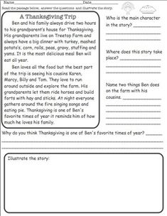 the thanksgiving trip worksheet for students to practice reading and writing their own stories