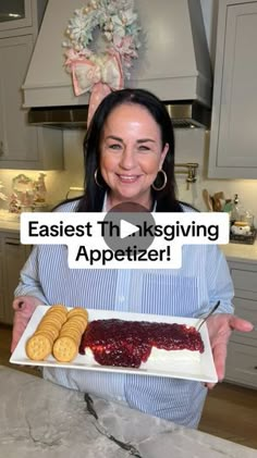 a woman holding a plate with desserts on it and the caption reads, easier than giving appetizer