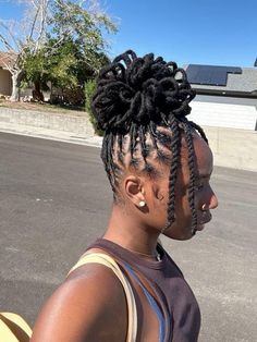 Petal Updo Locs, Loc Bun Styles Dreadlocks, Loc Double Bun Styles, Women Loc Styles Hairstyles Short, Dread Hairstyles For Women Black Updo, Styles Locs Black Women, Bun Hairstyles With Locs, Loc Bun Styles Updo, Loc High Bun Styles