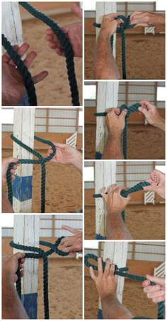 the instructions for how to tie a horse's reins and bridles with rope