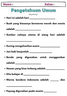 an english worksheet with the words penggethan umum in different languages