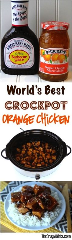 the world's best crockpot orange chicken is on display in this advertisement