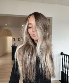 Brown Hair And Blonde Balayage, Blond Hair Blended Roots, Hair Color For Hiding Gray, Blonde To Light Brown Hair Before And After, Lived In Ash Blonde Balayage, Cool Blonde Dark Roots, Low Matinance Blonde, Blonde Dimensional Hair Balayage, Fall Blonde Balayage Dark Roots