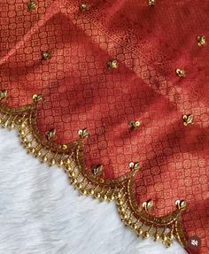 Aari Beads Work Blouse, Brown Color Blouse Design, Gold Colour Blouse Maggam Work, New Aari Work Blouse Designs, Aari Work In Golden Blouse, Red Blouse Gold Work, Saree Border Designs Embroidery, Simple Aari Work Blouse Design, Red And Gold Maggam Work Blouse