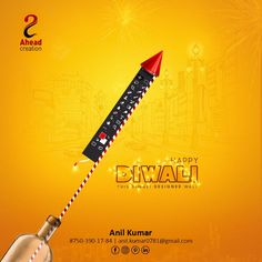 an advertisement for the happy diwali festival with a red and black pencil sticking out of it