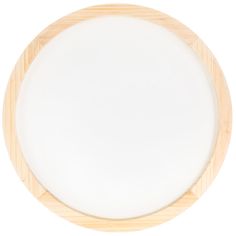 an empty white plate with wooden edges on a white background