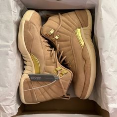 Wmns Air Jordan 12 Retro 6.5w Vachetta Tan/Metallic Gold Havane Vachette/Or Metallique Uk A Br_35.5 Cm_23.5 Eur_37.5 A06068 203 Jordans Brown, Jordan 1 Low Purple, Jordan 12s, Jordan Retro 12, Blue Jordans, White Jordans, Air Jordan 12, Air Jordan 12 Retro, Womens Air Jordans