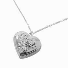 Claire's Silver-tone Heart Locket Pendant Long Necklace Curved Nose, Piercing Kit, Rose Heart, Silver Locket, Long Silver Necklace, Fashionable Jewelry, Silver Lockets, Demi Fine Jewelry, Clear Stone