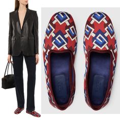 Designer: Gucci Size: 39 / Us 9 (Conversion Per Designer's Website) Condition: Authentic And Brand New Style Name / Number: 662389 20t10 6499 Material: Satin Upper (Silk And Viscose), Synthetic Sole Unique Features: Vibrant Geometric G Print Slipper. Archival Print Is Featured In Contrasting Shades - Geometric G Print Portrays A Graphic Design That References The House Name. Silk Slipper In Red, Blue And White. Slip On Style. "Satin Voyage Eco" Color: Red / Blue / White, Please Note That Color Appearance May Vary Depending On Your Monitor Settings Retail: $740 + Tax Measurements: Please Ask For Measurements Malvina's Luxe (Malvina's Luxuries) Is A Trusted Name In Designer Merchand Gucci House Slippers, House Name, G Logo, Red Blue White, Geometric Logo, White Slip, Unique Features, Gucci Shoes, White Satin