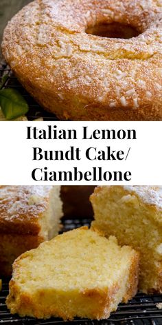 italian lemon bundt cake / cranmelone on a cooling rack with slices cut out