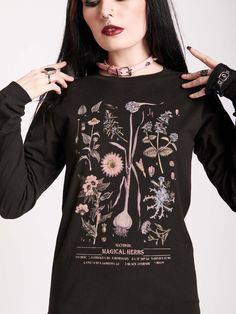 Magical Herbs Long Sleeve Top Goth Sweaters, Witchy Outfits, Witchy Clothing, William Morris Inspired, Magical Herbs, Garden Inspired, Dark Fashion, William Morris, Plus Size Tops