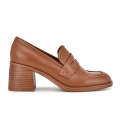 Avalia Heeled Loafers Dark Brown Loafers Women Outfit, Women's Work Shoes, Women’s Business Shoes, Block Heel Loafers Outfit, Healed Loafer, Loafer Pumps Outfit, Shoes For Work Business Casual, Modern Business Casual Women, Womens Business Casual Shoes