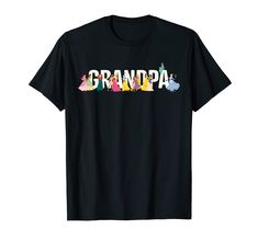 a black t - shirt with the word grandpa in colorful letters