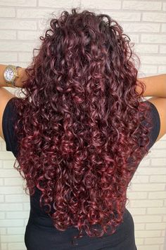 New Hairstyles for Long Hair with Bangs that Will Surprise You Red Color Curly Hair, Curly Hair Color Ideas Burgundy, Red Burgandy Hair Curly, Wine Curly Hair Color, Color Hair For Curly Hair, Mahogany Hair Color On Curly Hair, Wine Red Hair On Curly Hair, Long Curly Colored Hair, Brown Red Balayage Curly Hair