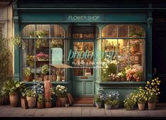 a flower shop with many potted plants outside