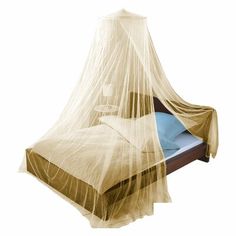 a bed with a mosquito net over it