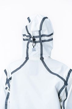 The Teflon Reflective Water-Proof Windbreaker Type 1 is a futuristic piece, combining cutting-edge design with practical functionality. The jacket features a distinctive reflective tape design that outlines the body's contours, adding a sci-fi aesthetic. At the back waist, there is a waterproof zipper pocket, enhancing its practicality for outdoor use. The cuffs are equipped with adjustable Velcro fastenings, allowing for a customizable fit. This windbreaker is made from a three-layer composite Futuristic Fashion Aesthetic, Windbreaker Design, Tape Fashion, Sci Fi Aesthetic, Tech Clothing, Tape Design, Dark Green Aesthetic, Waterproof Zipper, Technical Clothing