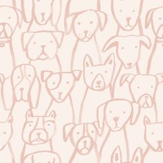 a drawing of many dogs on a white background with light pink outlines in the middle