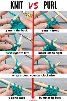 instructions to crochet the right side of an object with yarn and knitting needles