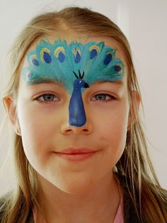 Animal Face Paint Ideas For Kids, Cute Face Paint Ideas For Teens, Chicken Face Paint, Peacock Face Paint, Children Face Painting, Peacock Face Painting, Snake Face Paint, Joker Face Paint