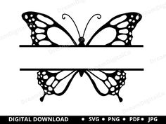 a black and white image of a butterfly with the word digital printable on it